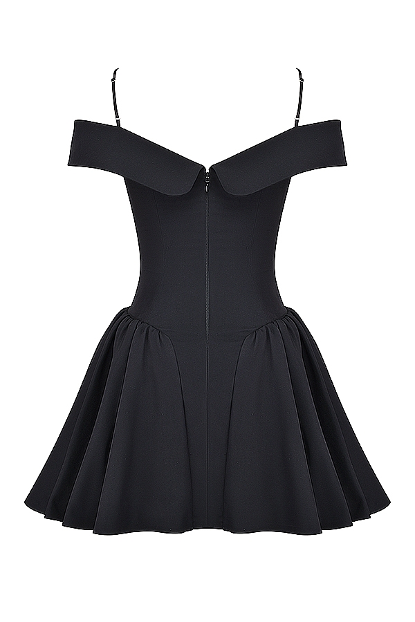 Elida-Black Off Shoulder Mini Dress