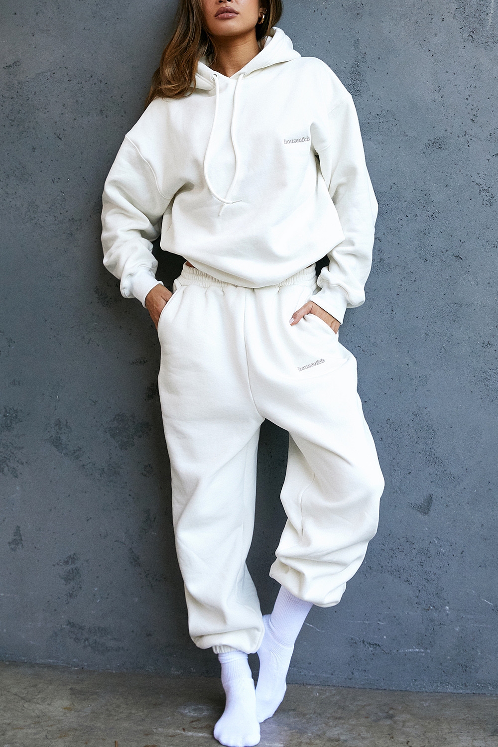 Sky-Off White Fleece Back Jogging Trousers