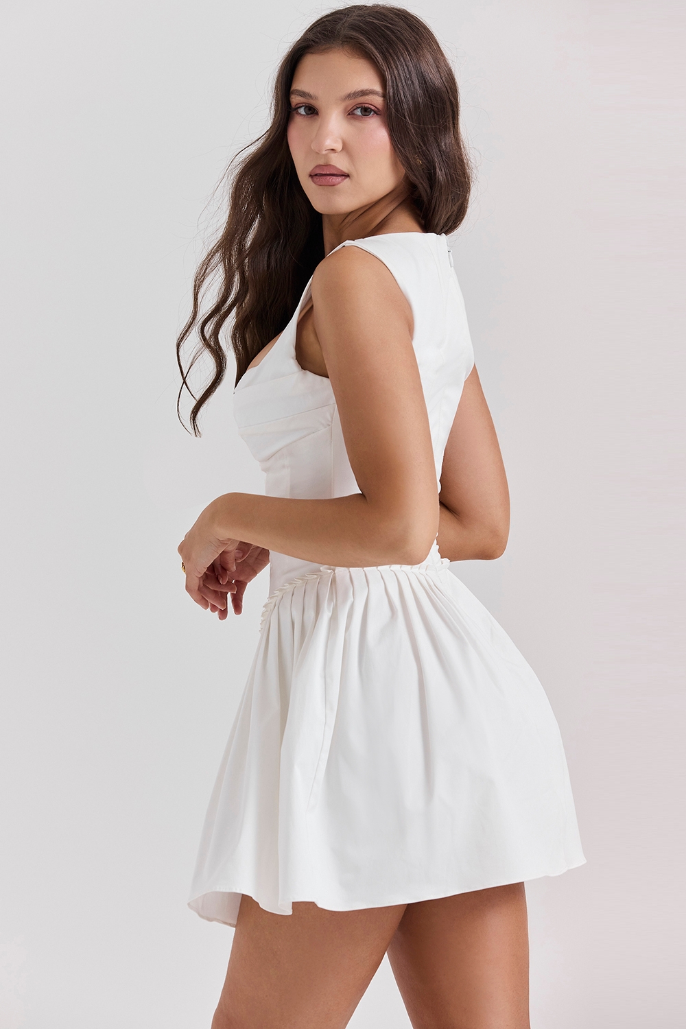 Cupid-White Pleated Mini Dress