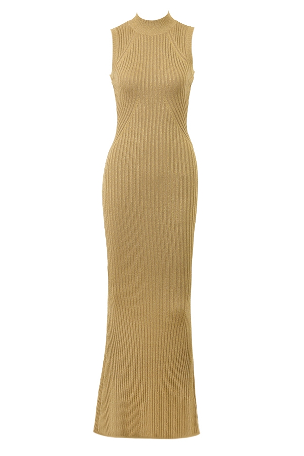Emmie-Gold Metallic Ribbed Maxi Dress