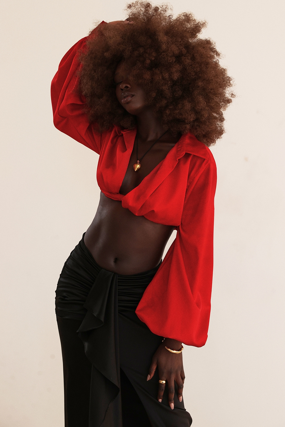 Laraine-Cherry Silk Blouson Top