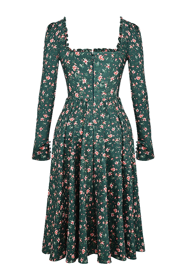 Delia-Green Floral Print Midi Dress