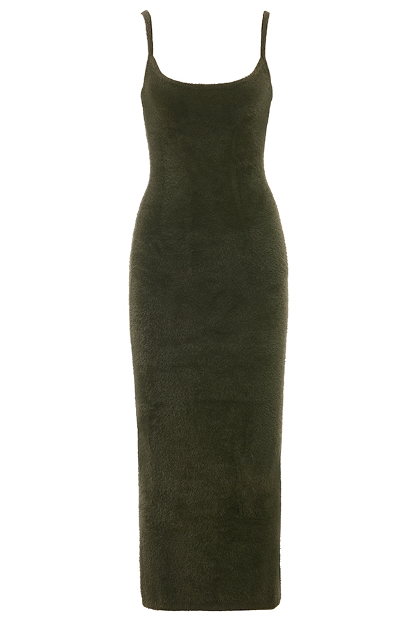 Fayette-Khaki Soft Fluffy Knit Maxi Dress - SALE