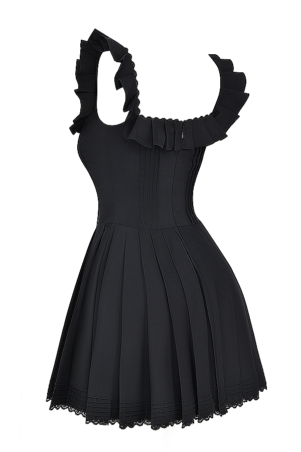 Jemima-Black Pin Tuck Pleated Dress