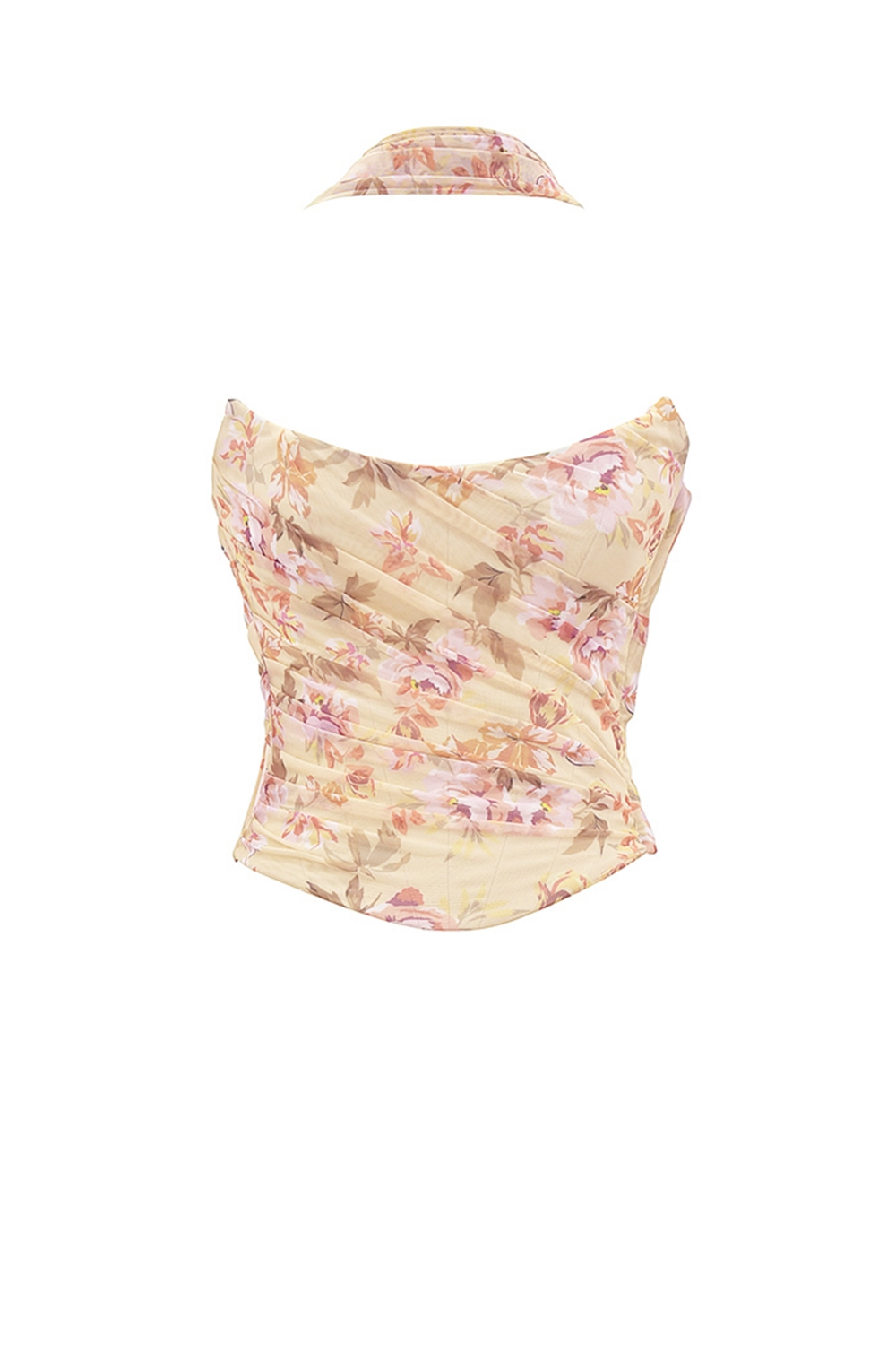 Hallie-Honeyflower Print Strapless Corset With Neck Scarf