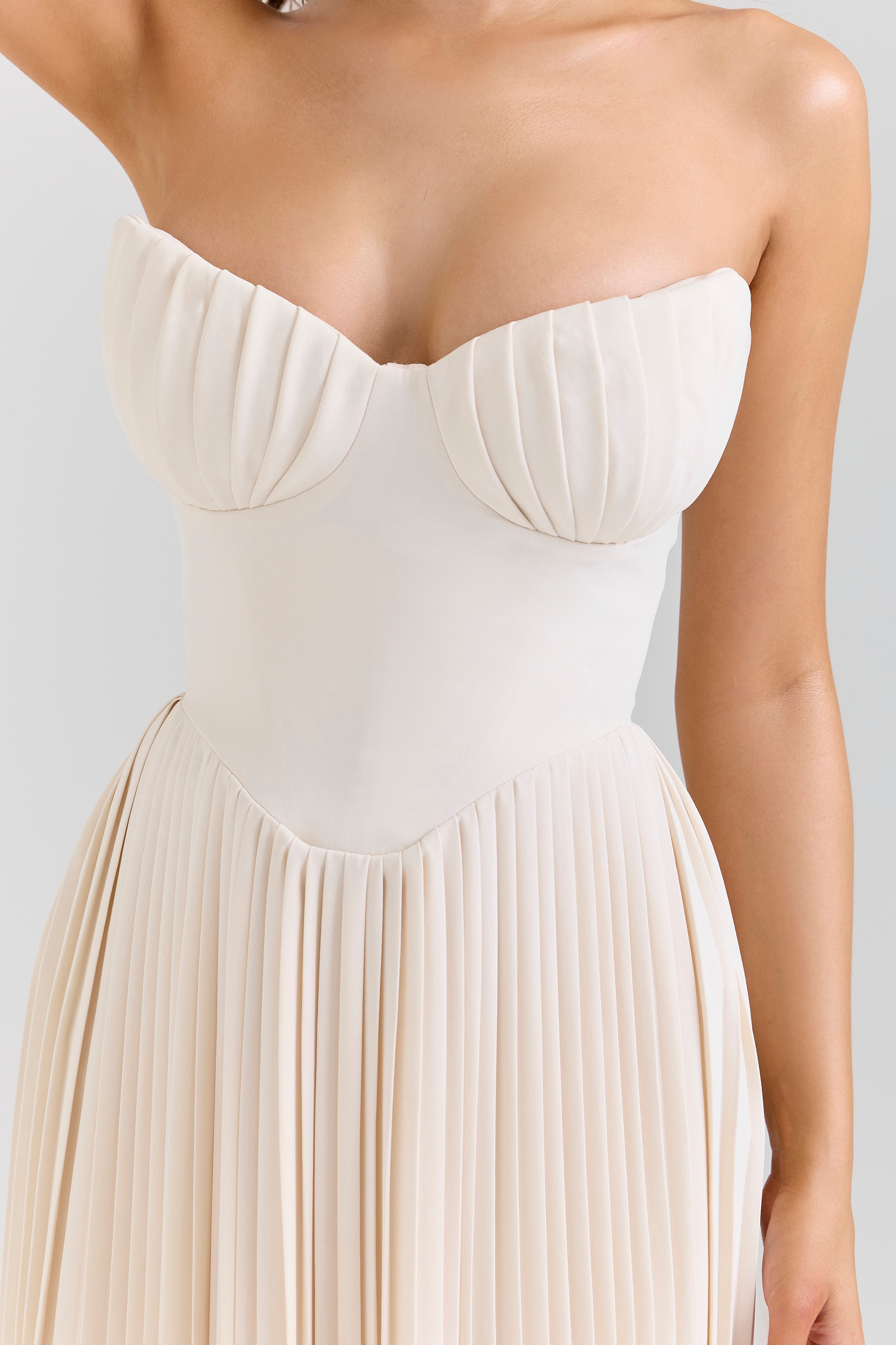Marcella-Ivory Georgette Pleated Maxi Dress