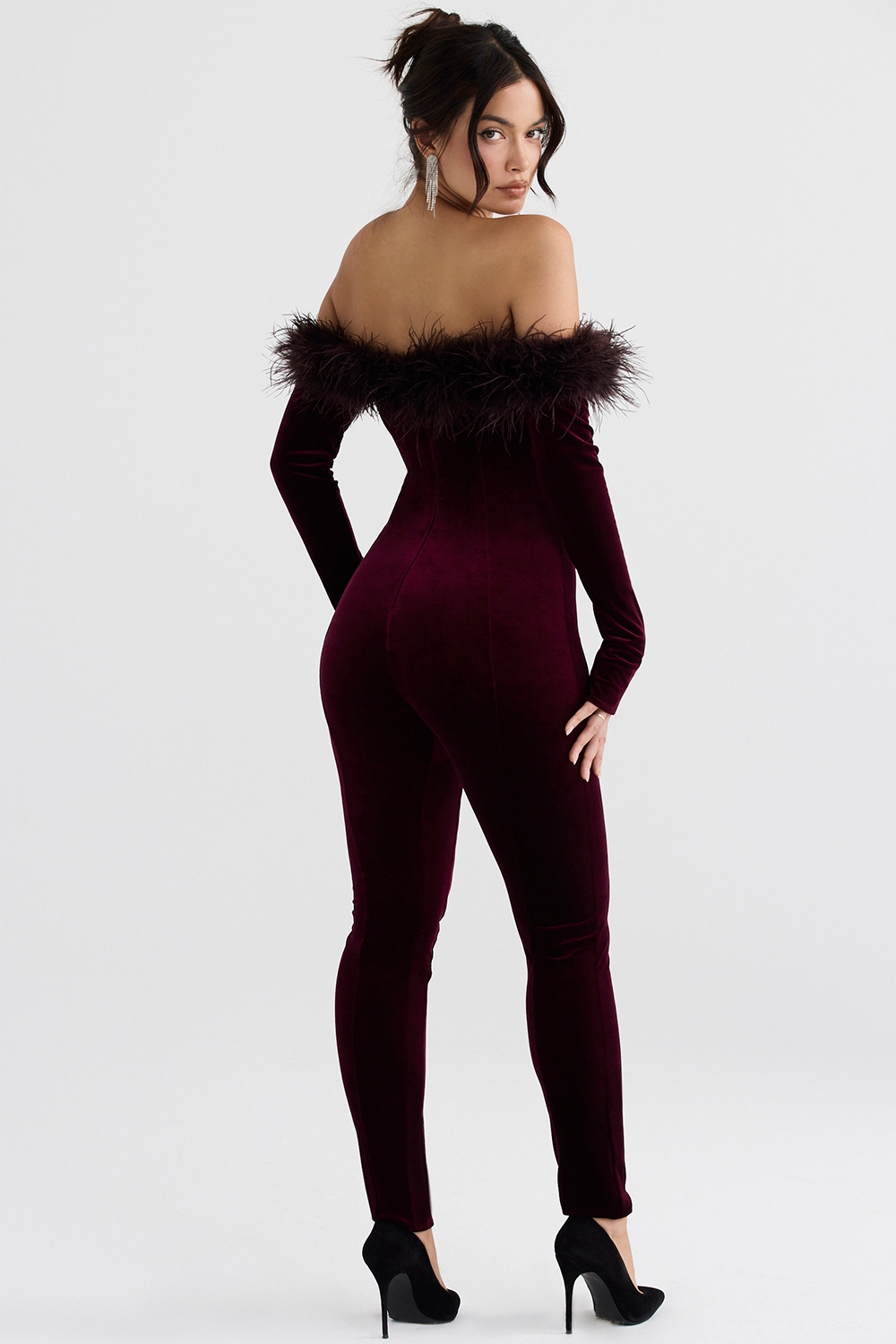 Salima-Black Cherry Velvet Jumpsuit