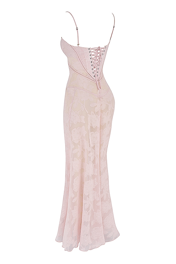 Seren-Soft Pink Floral Lace Back Maxi Dress