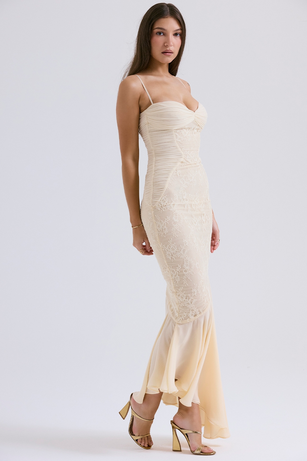 Felicia-Vanilla Chiffon & Lace Gown