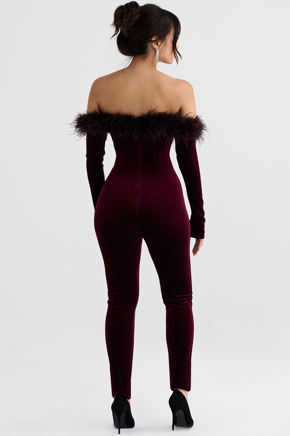 Salima-Black Cherry Velvet Jumpsuit