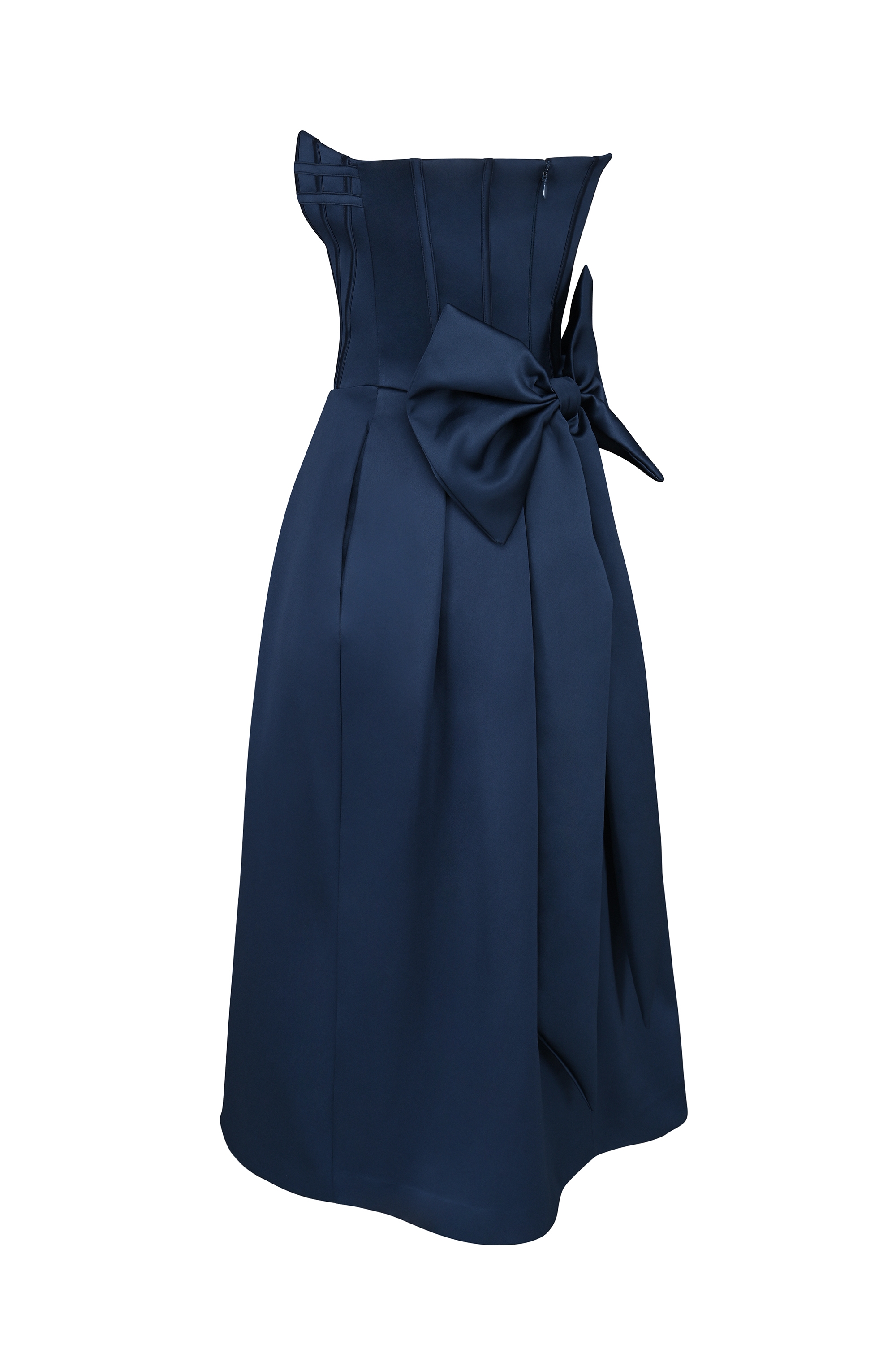 Bellina-Midnight Blue Strapless Detachable Bow Midi Dress