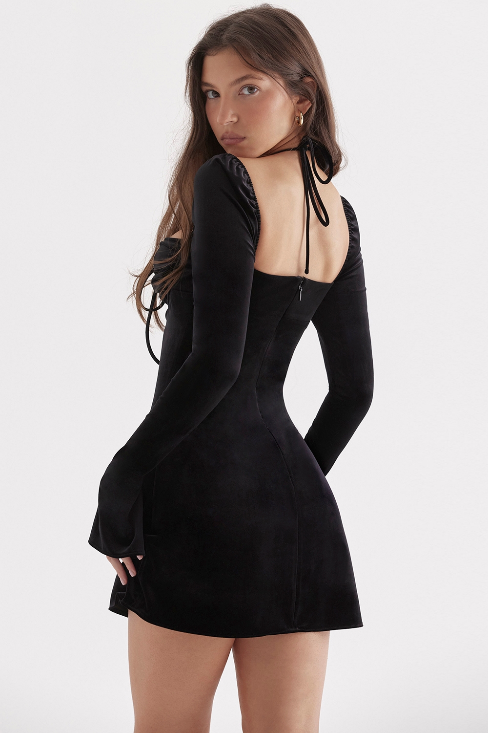 Babydoll-Black Velvet Halter Mini Dress