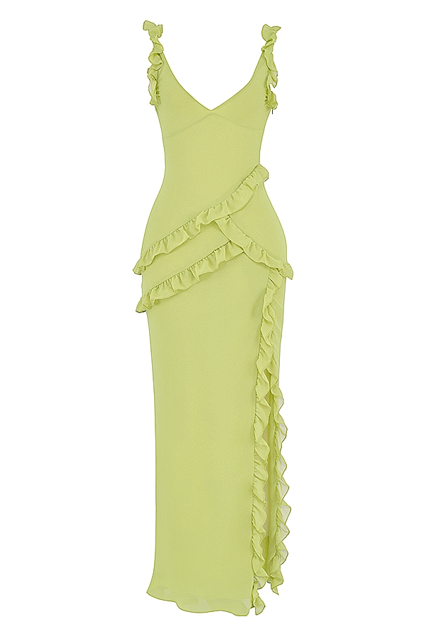 Pixie-Lime Ruffle Maxi Dress