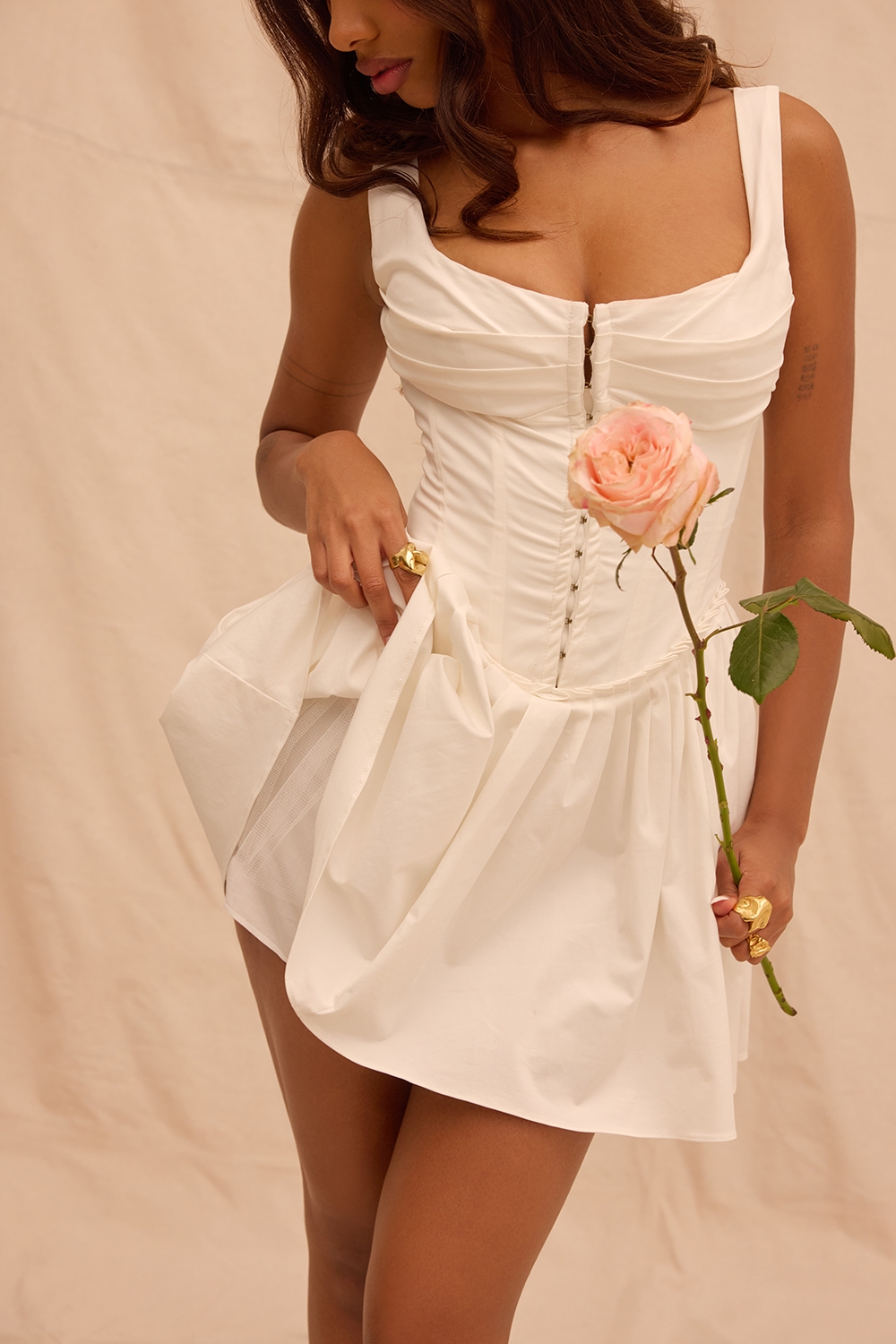 Cupid-White Pleated Mini Dress