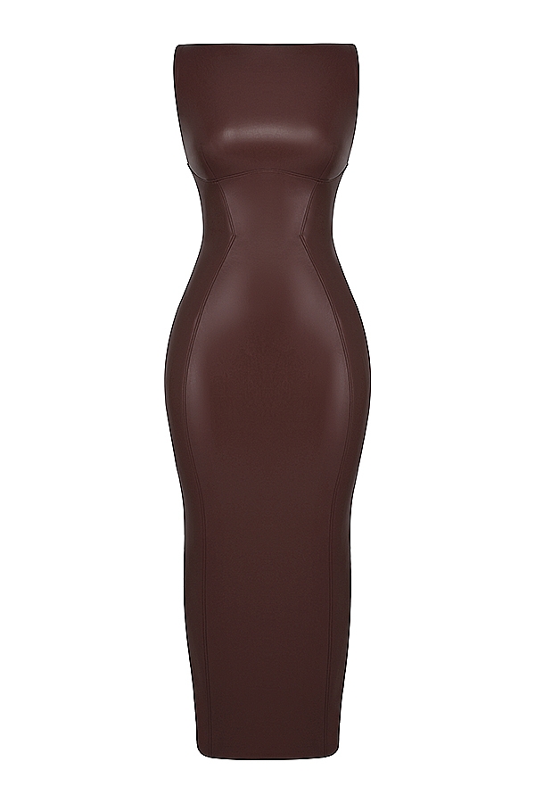 Sahara-Cocoa Vegan Leather Maxi Dress