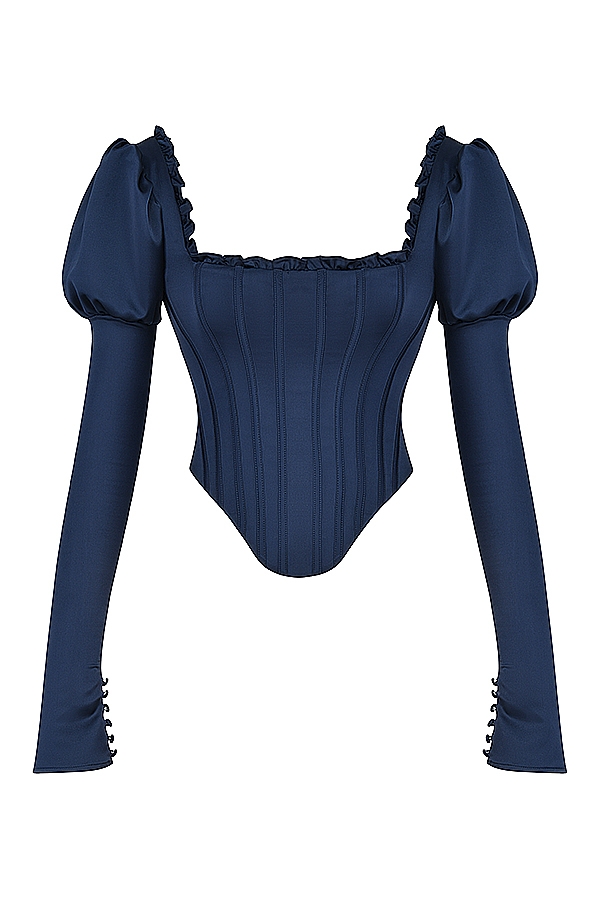 Dana-Navy Puff Sleeve Corset
