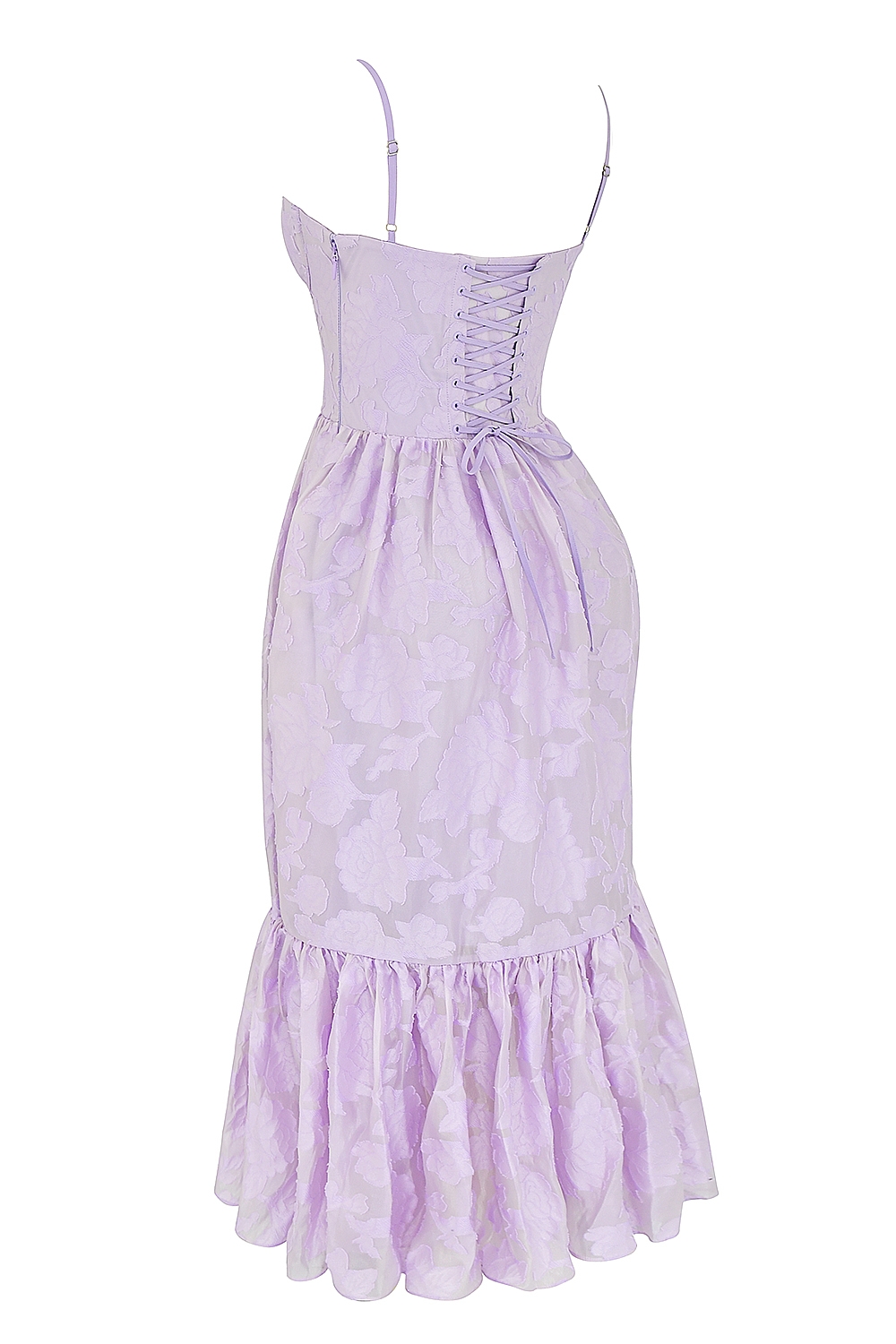 Mira-Orchid Floral Jacquard Tiered Midi Dress