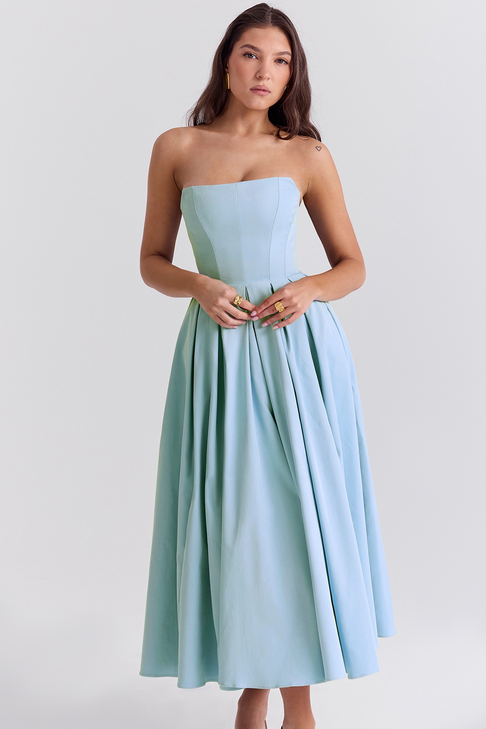 Audrey-Tuscan Blue Strapless Midi Sundress