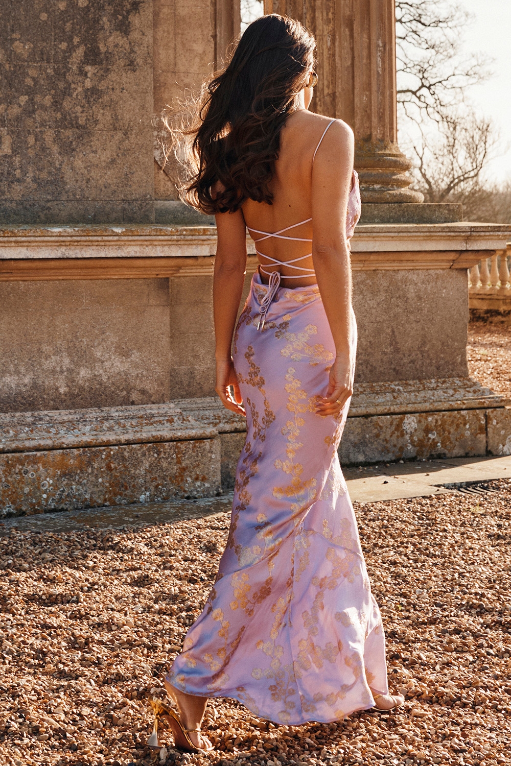 Capriana-Orchid Jacquard Satin Gown