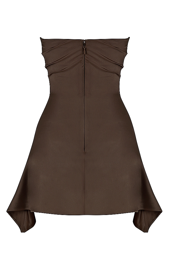 Jasmine-Chocolate Draped Strapless Corset Dress