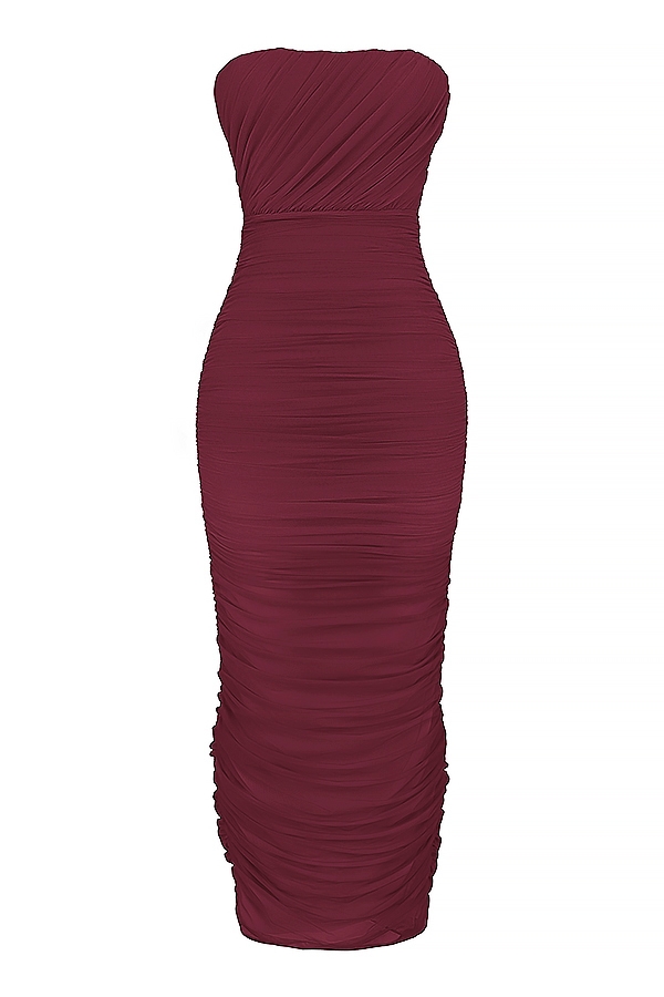 Sapphire-Wine Gathered Maxi Dress