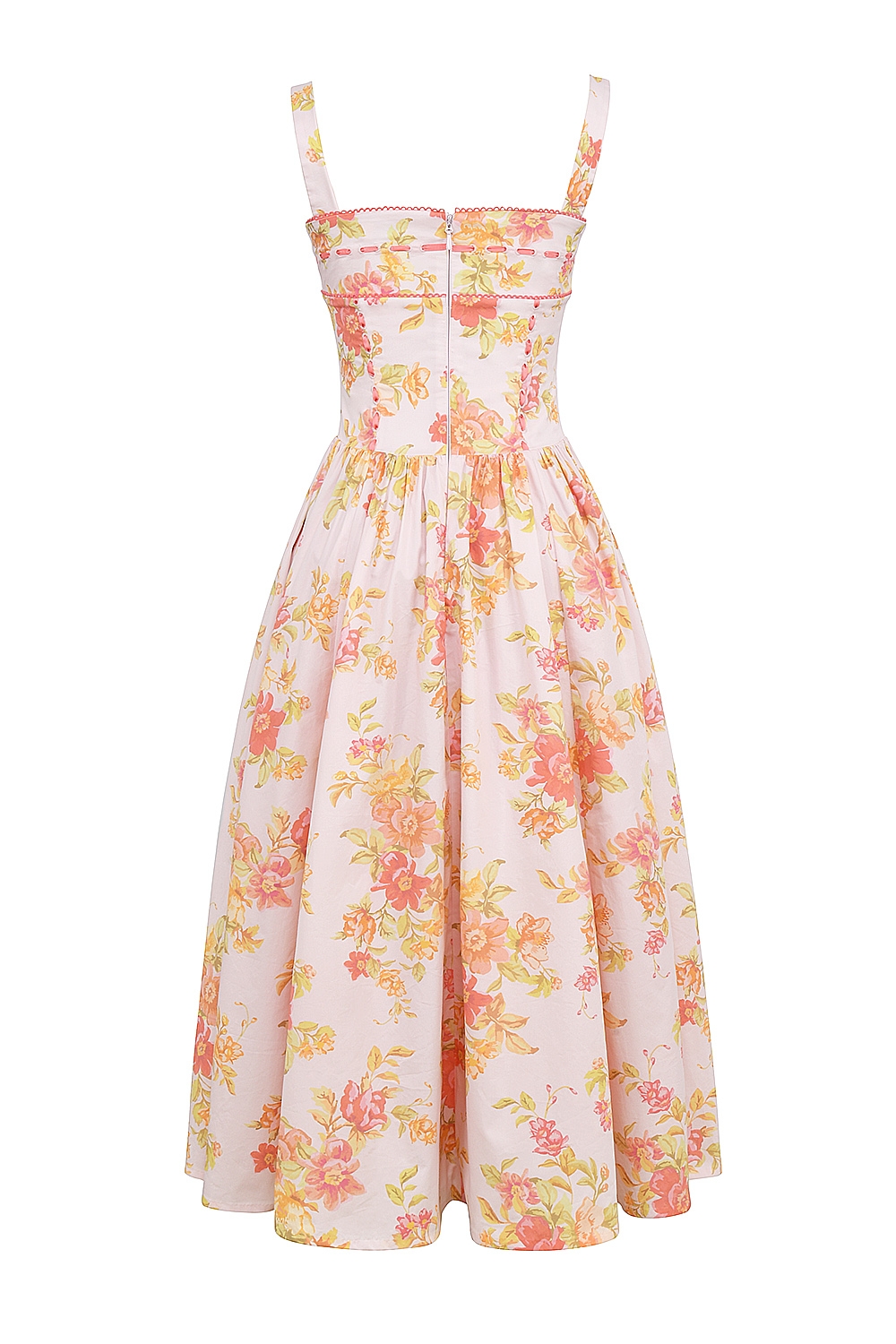 Vivien-Peach Poppy Print Cotton Midi Sundress