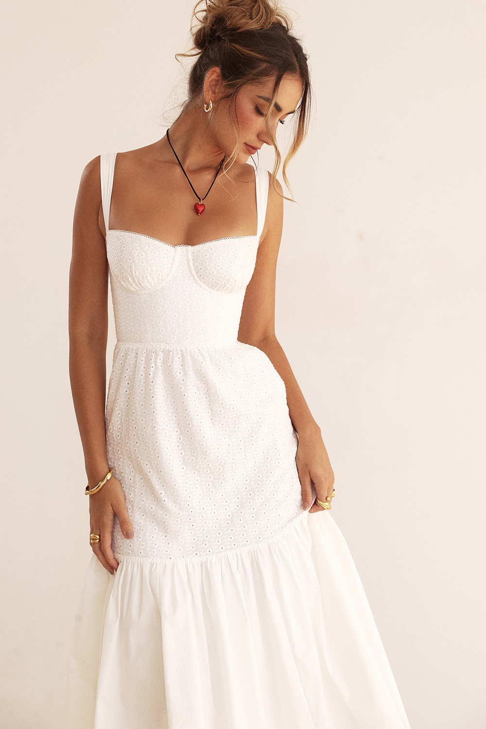 Elia-White Broderie Anglaise Midi Sundress