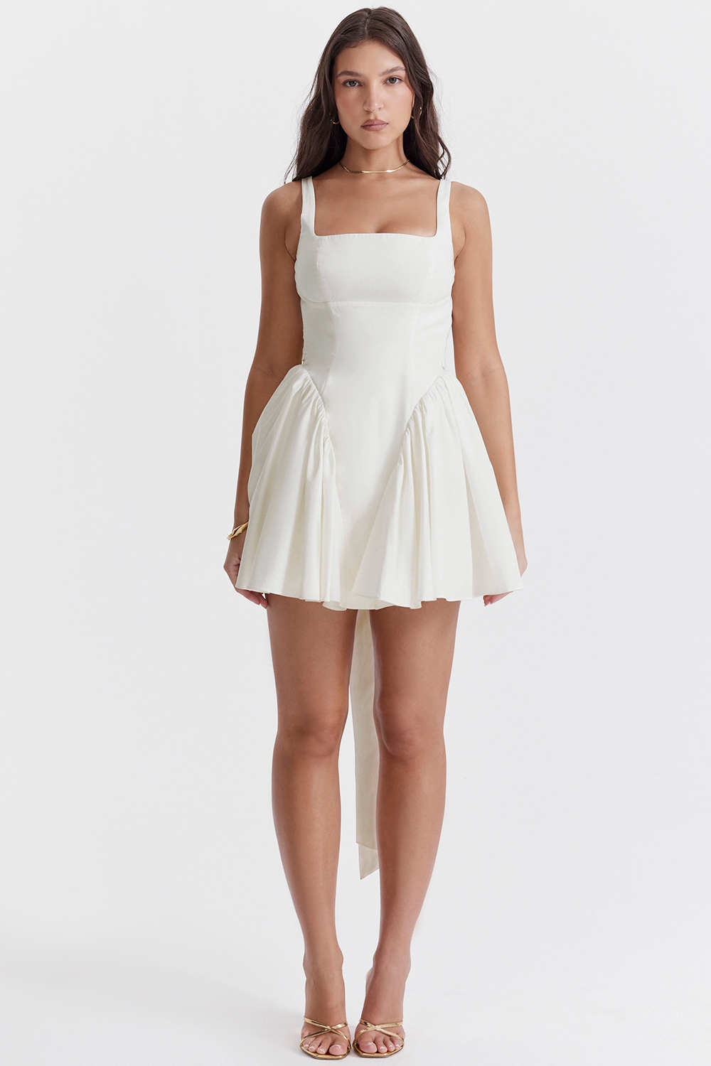 Florianne-Ivory Cotton Bow Mini Dress