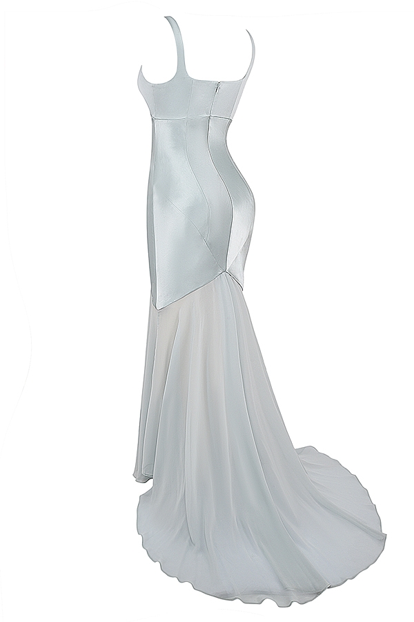 Vittoria-Pistachio Chiffon Floor Length Gown