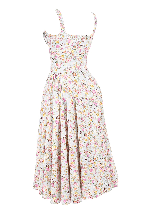 Dorothy-Pale Blue Meadow Print Cotton Midi Sundress
