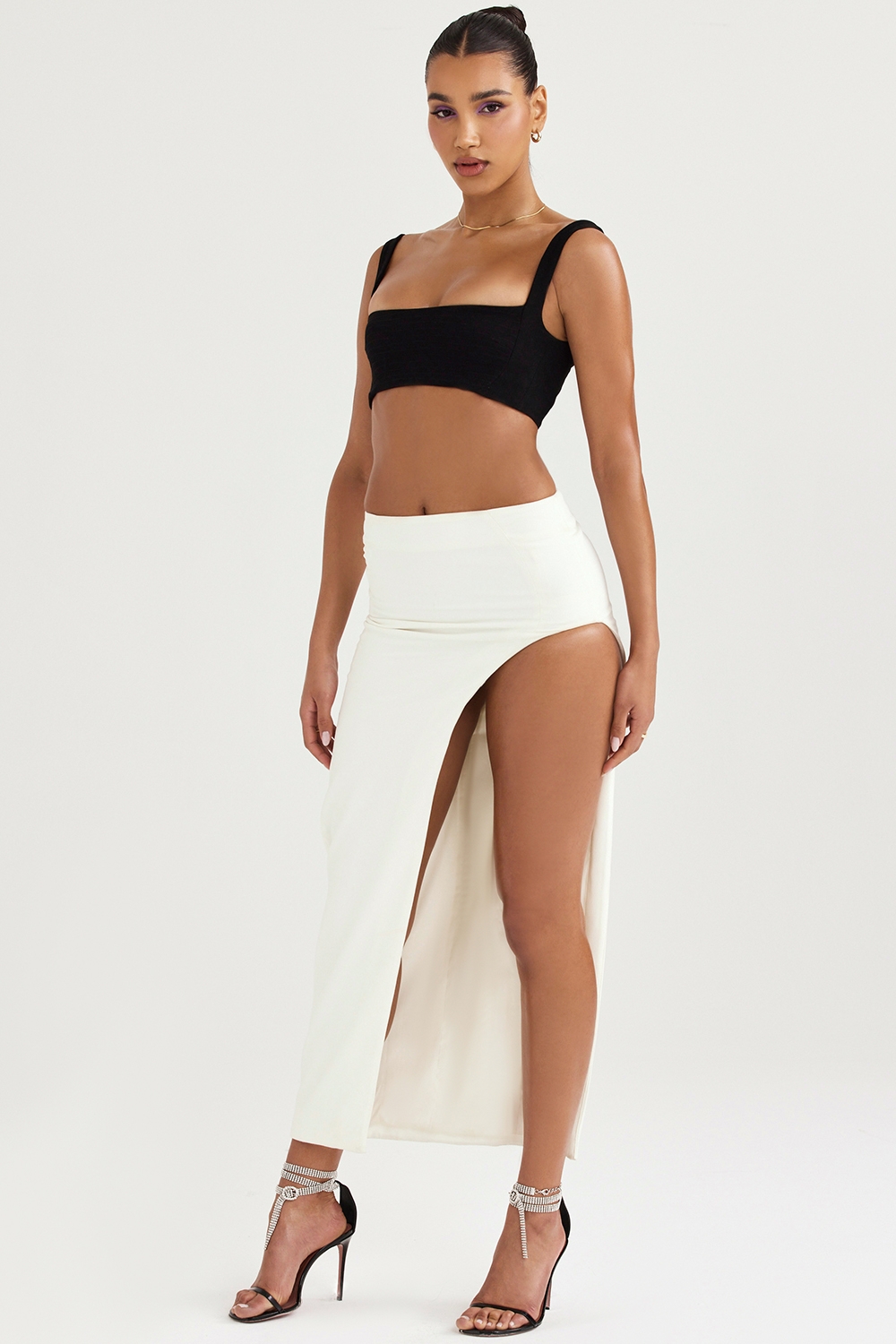 Francesca-Ivory Thigh Split Midi Skirt