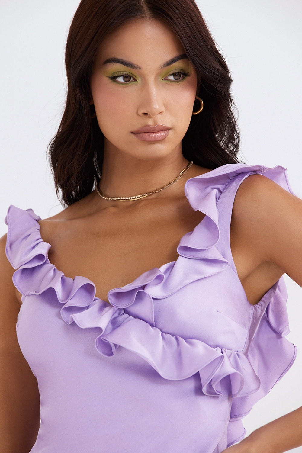 Tink-Orchid Satin Ruffle Mini Dress