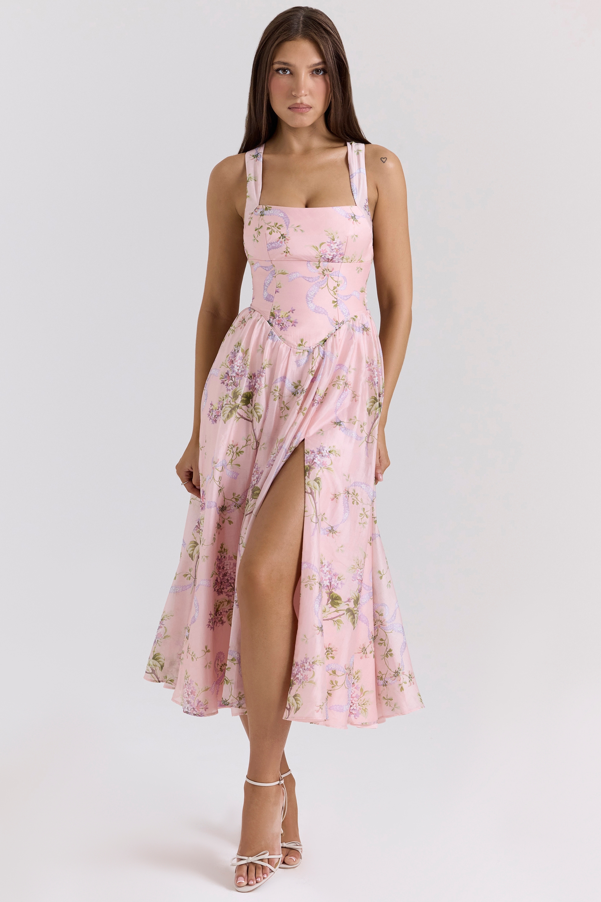 Minerva-Pink Floaty Chiffon Midi Sundress