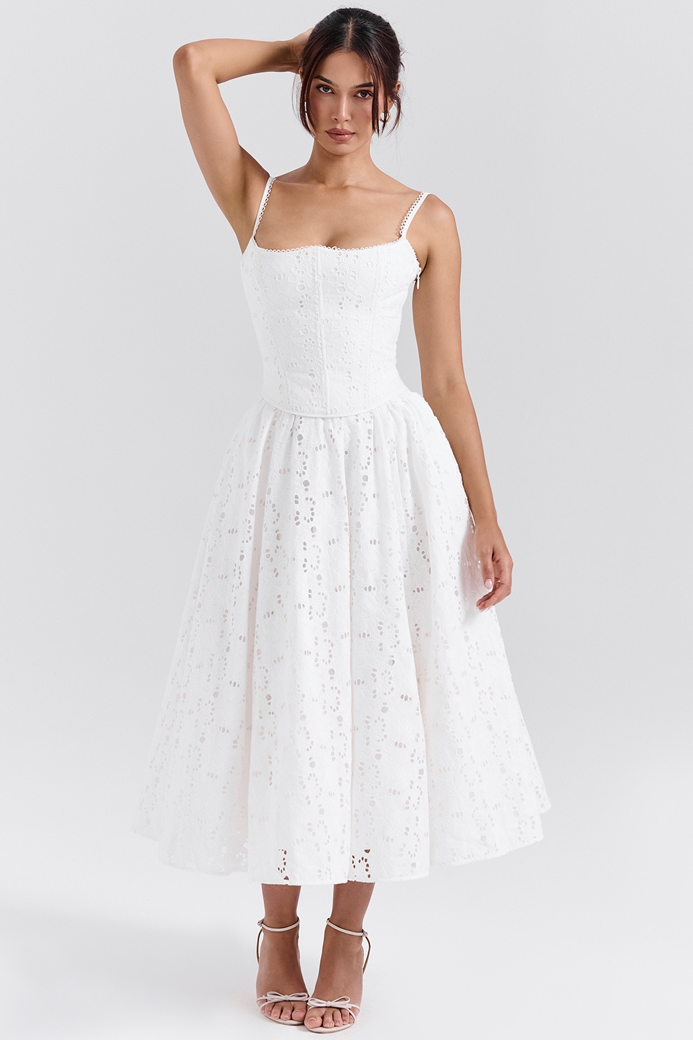 Francine-White Broderie Anglais Midi Skirt