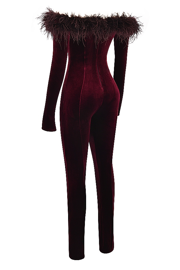 Salima-Black Cherry Velvet Jumpsuit