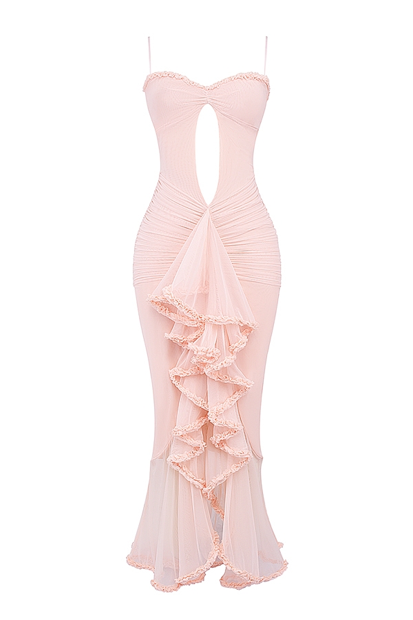 Gabriella-Soft Peach Ruffled Front Gown