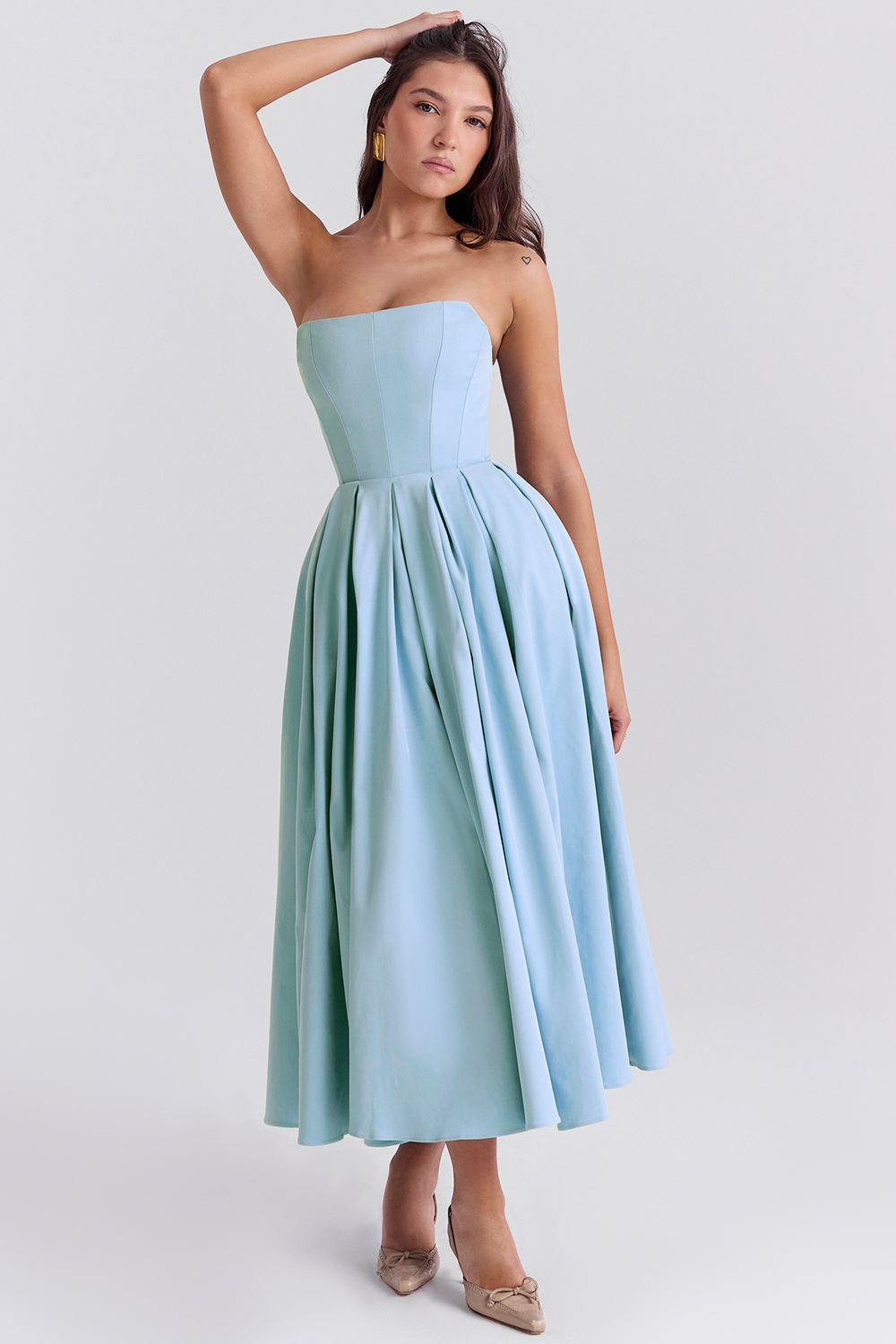 Audrey-Tuscan Blue Strapless Midi Sundress