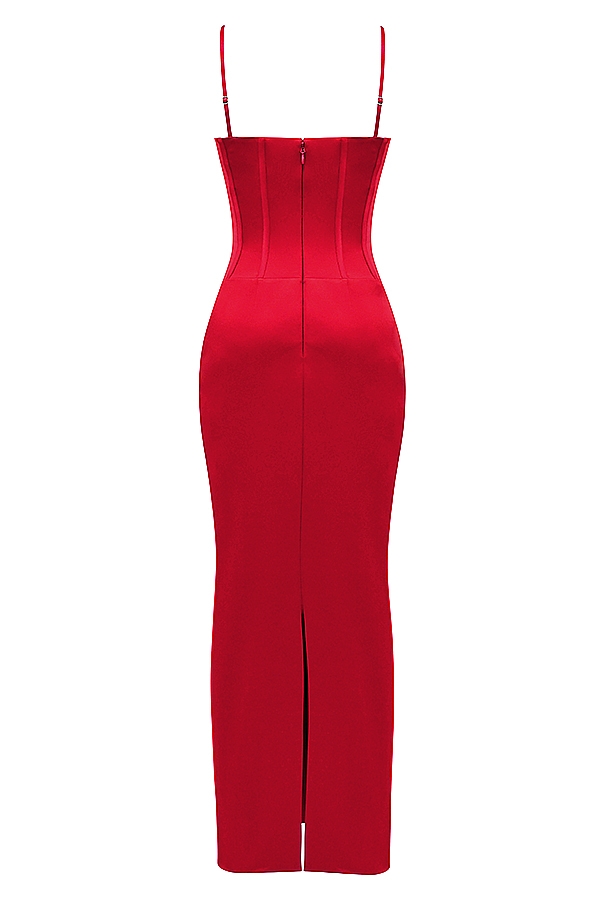 Shani-Red Satin Corset Maxi Dress