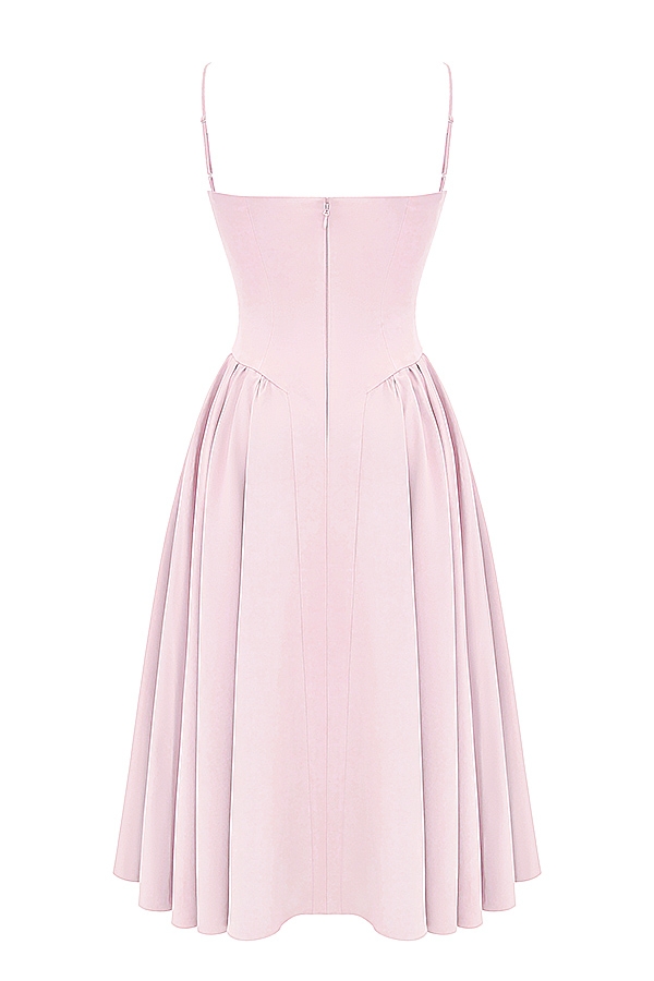 Samaria-Ballerina Pink Twill Corset Midi Dress