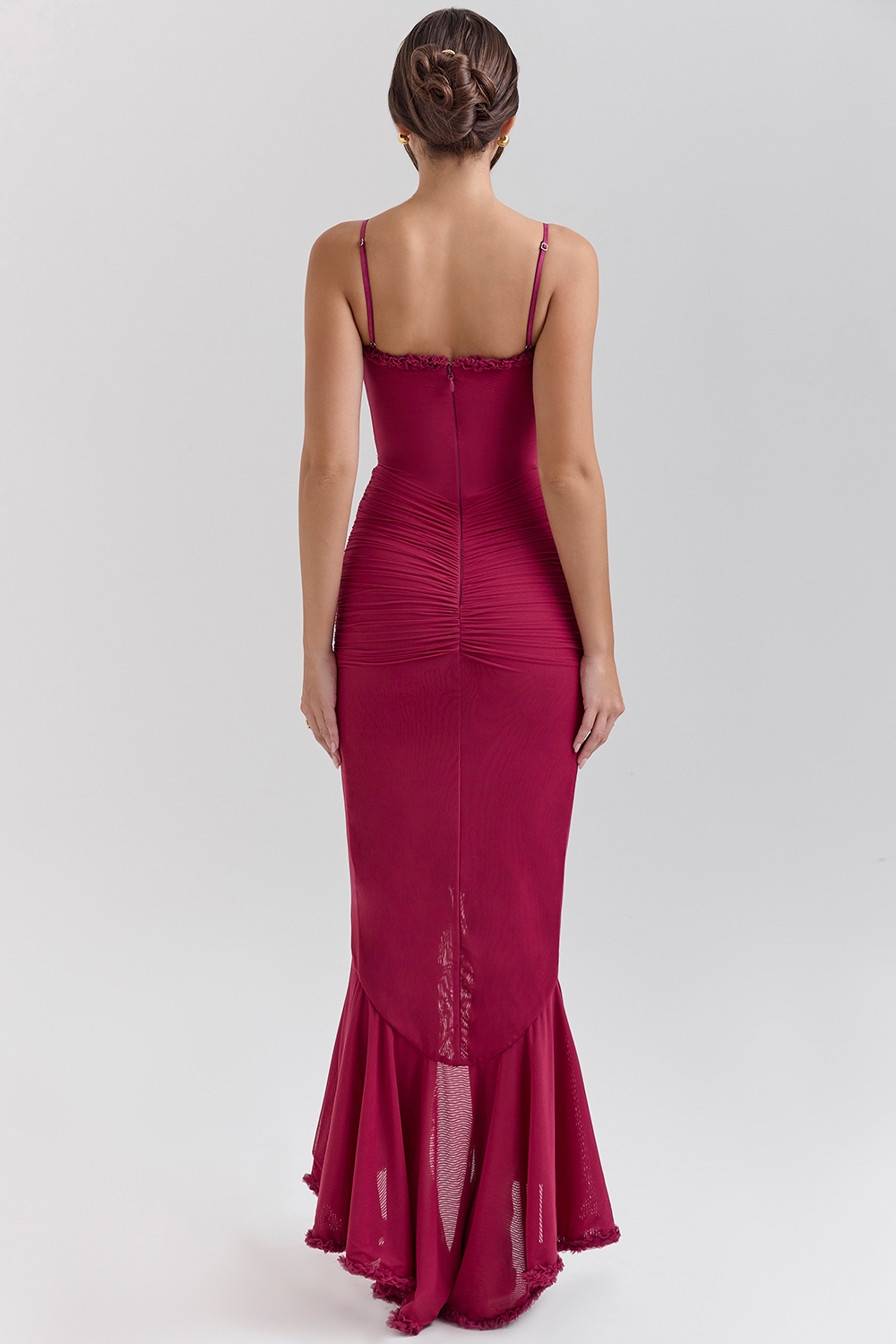 Gabbi-Wine Ruffled Front Gown