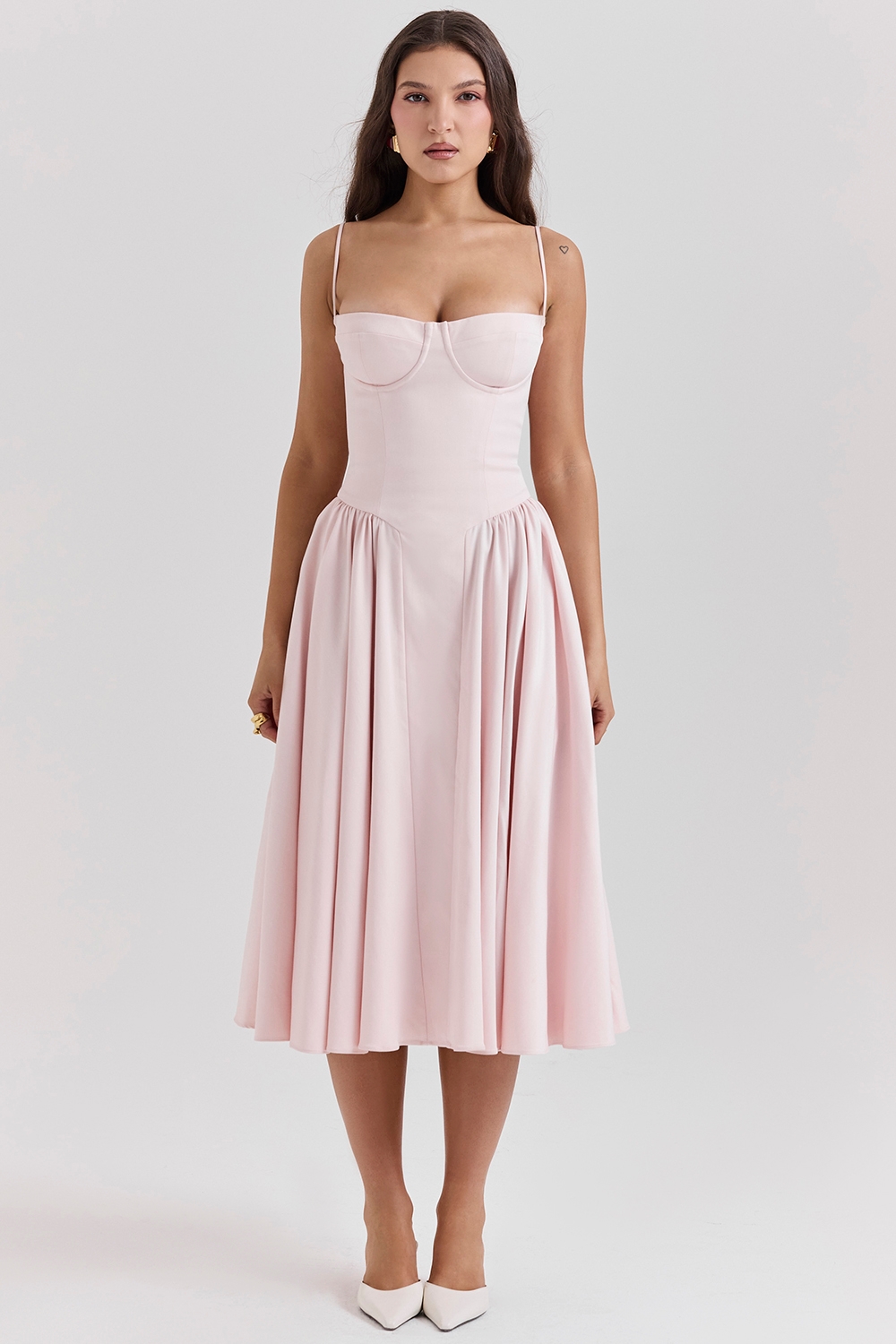 Samaria-Ballerina Pink Twill Corset Midi Dress