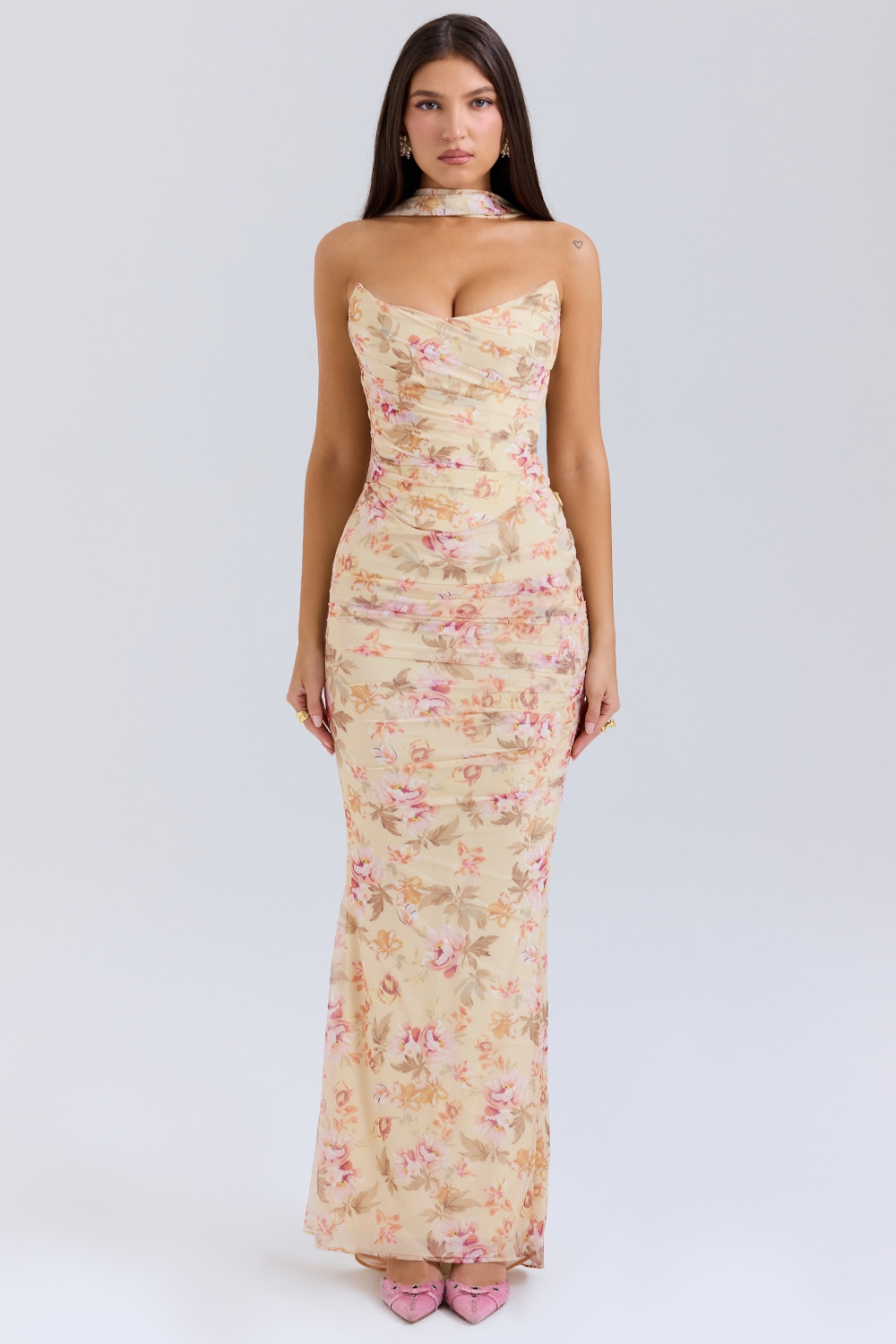 Cassidy-Honeyflower Print Fluted Hem Maxi Skirt