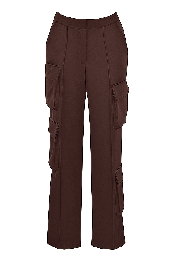 Daria-Chocolate Satin Cargo Trousers