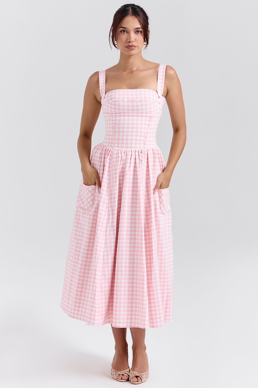 Vivien-Strawberry Shortcake Gingham Midi Sundress