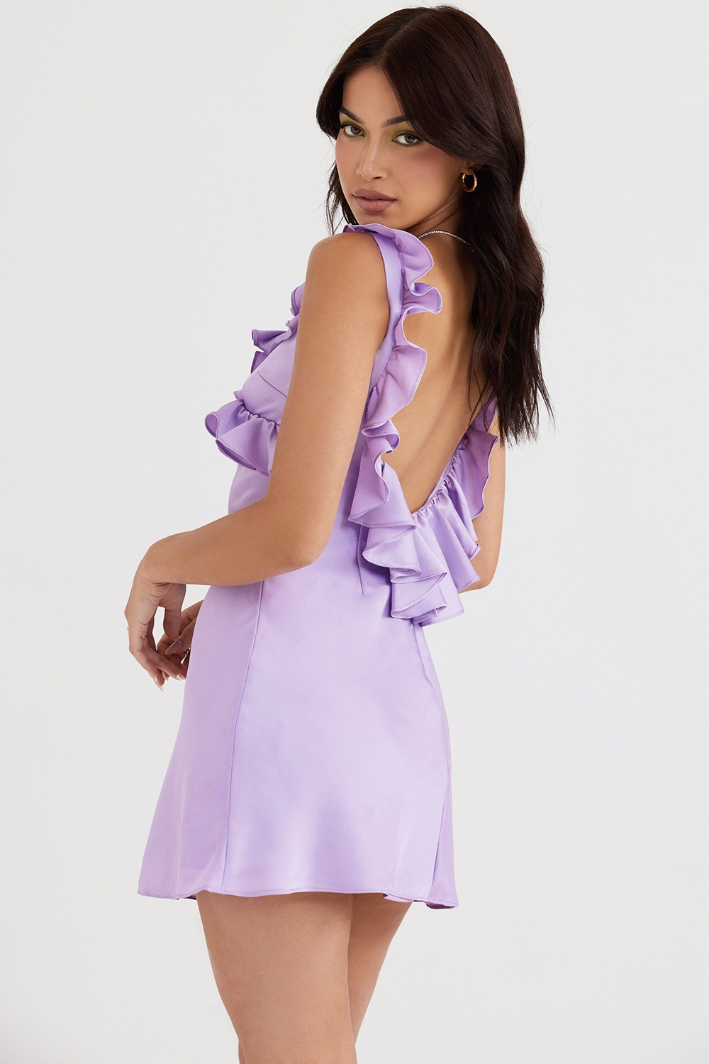 Tink-Orchid Satin Ruffle Mini Dress