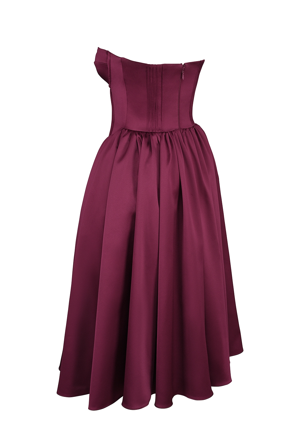 Coco-Burgundy Satin Tulle Midi Dress - SALE