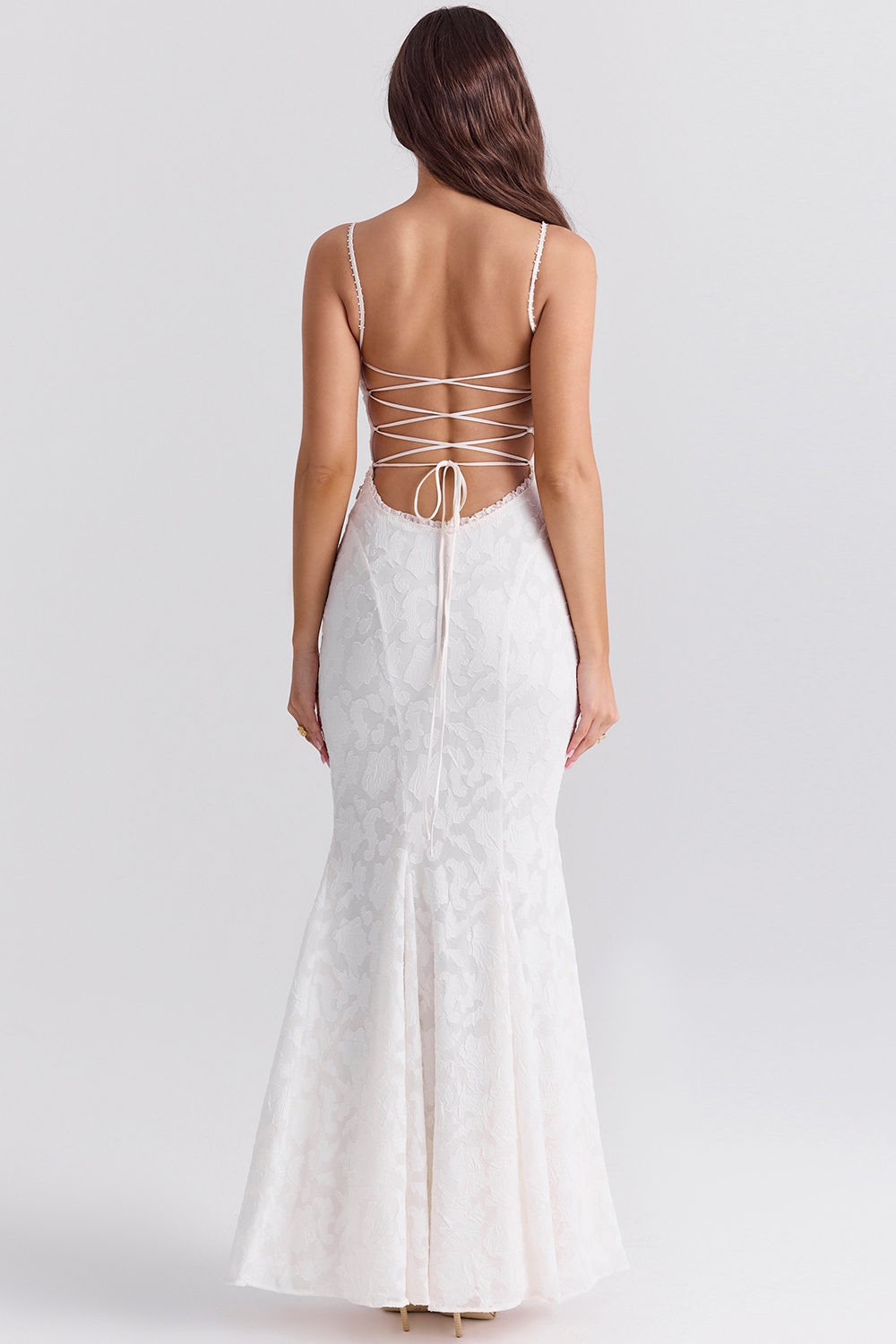 Joan-Ivory Lace Up Back Maxi Dress