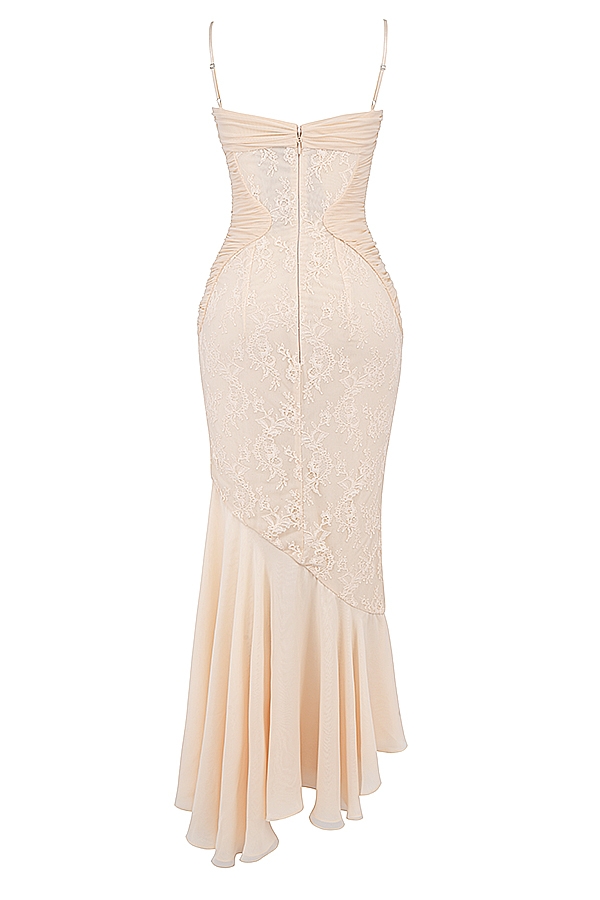 Felicia-Vanilla Chiffon & Lace Gown