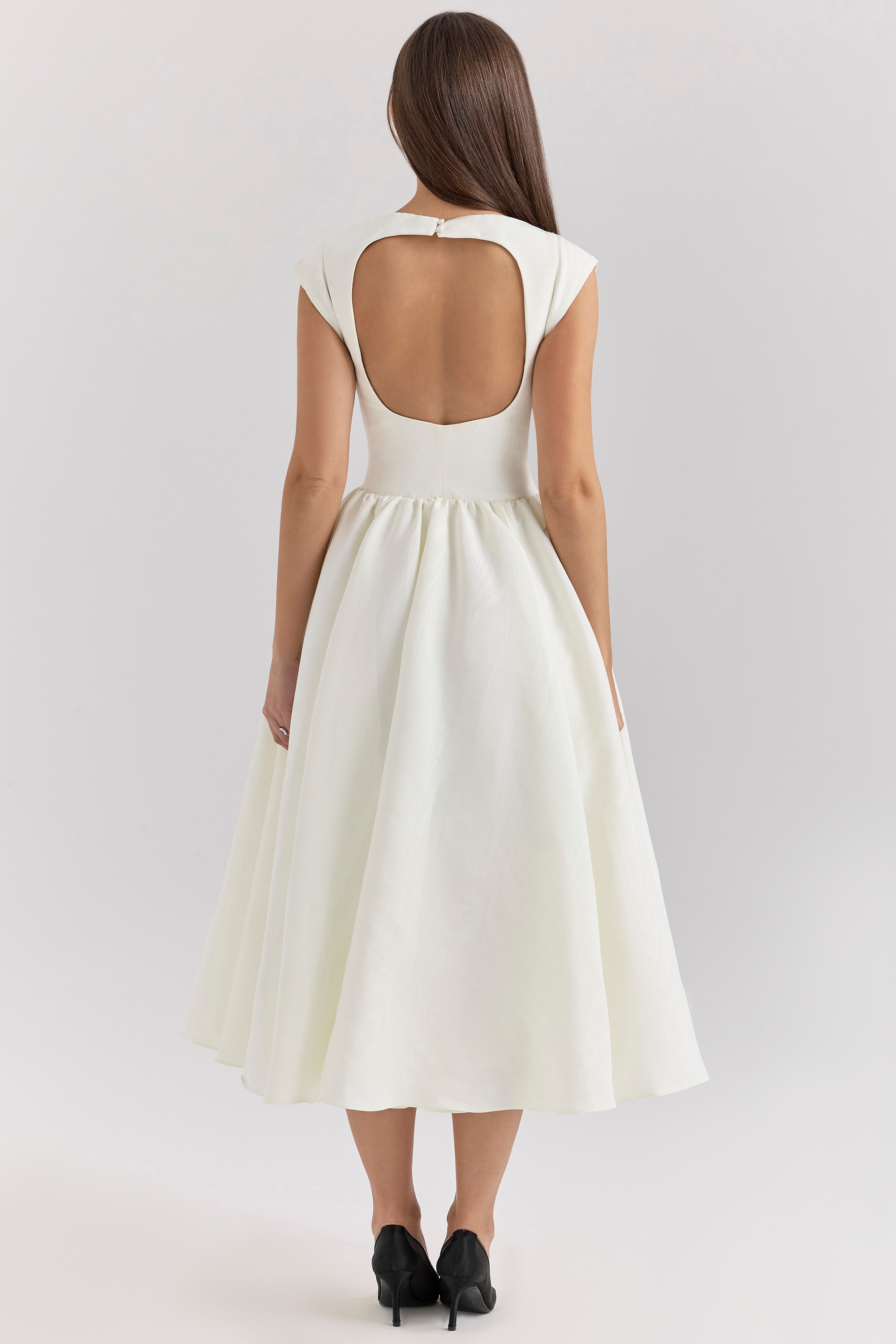 Debutante-Ivory Moire Satin Midi Dress