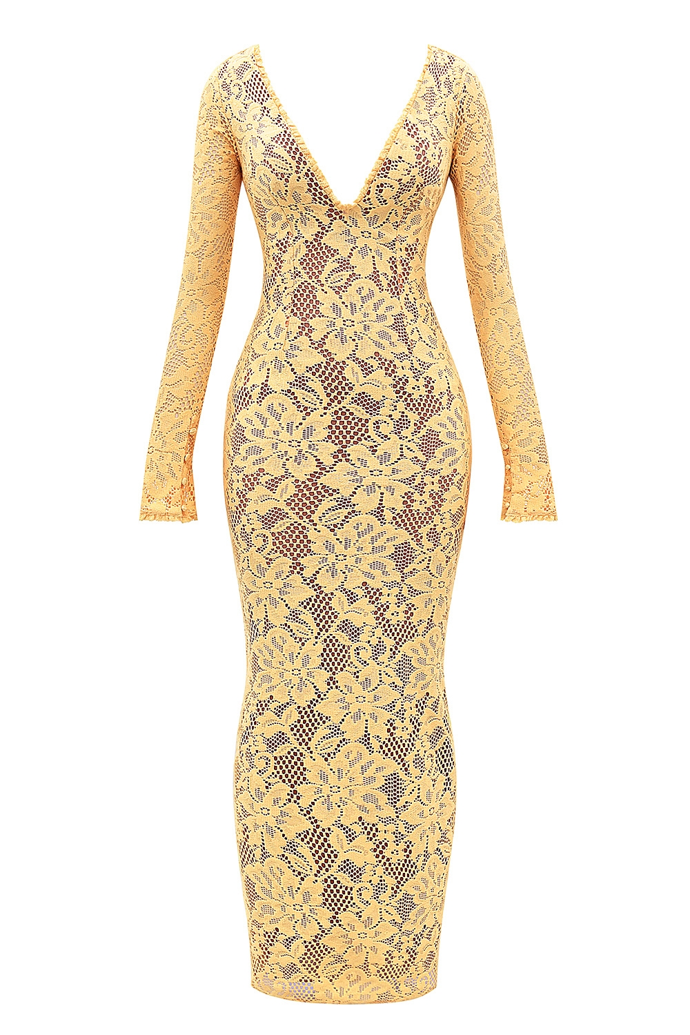 Indiana-Apricot Plunge Lace Maxi Dress